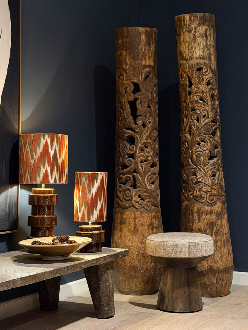 Palm pot met houtsnijwerk - U160926